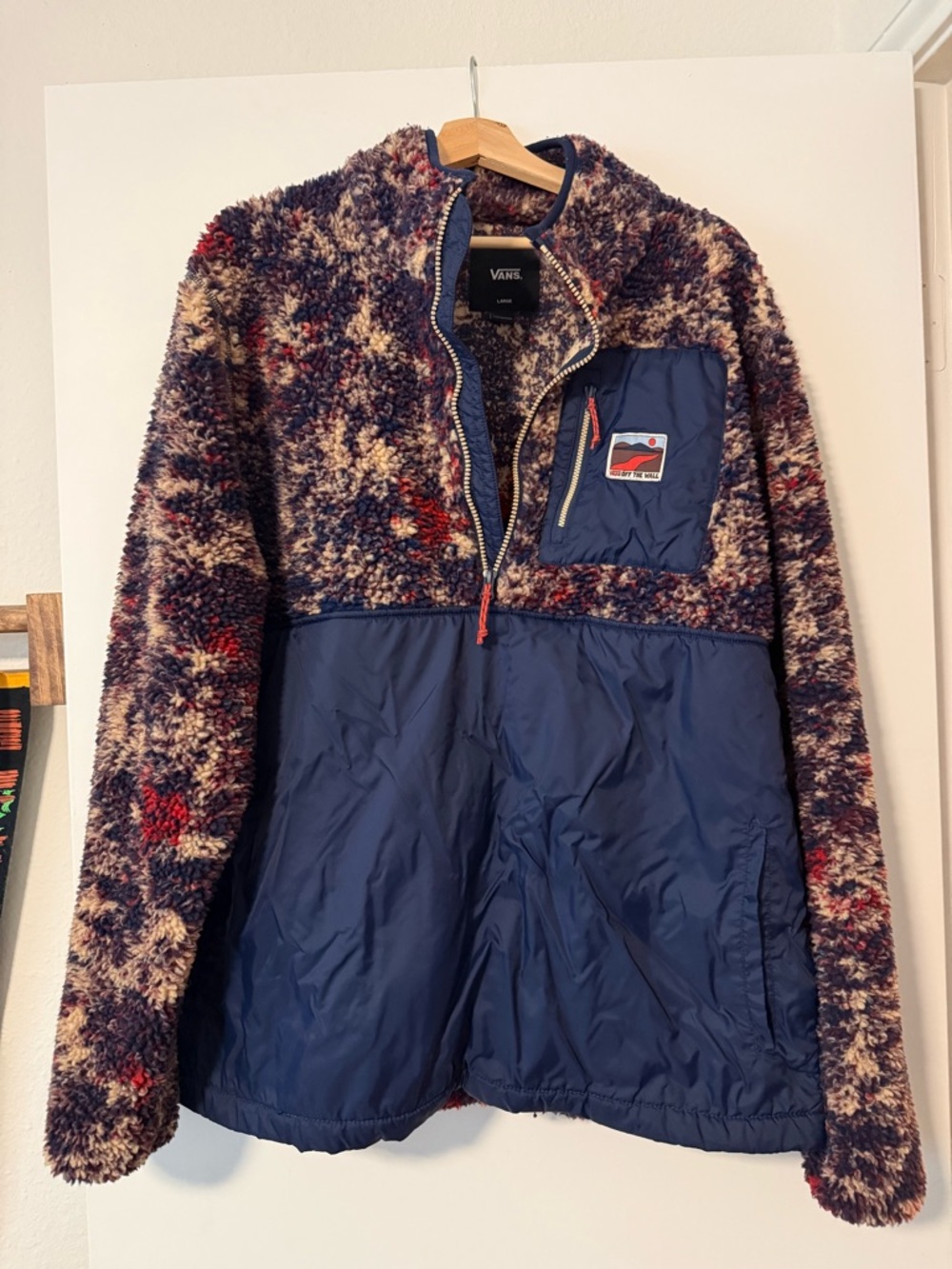 Vans Navy Pullover Sherpa Jacket with Red Accents